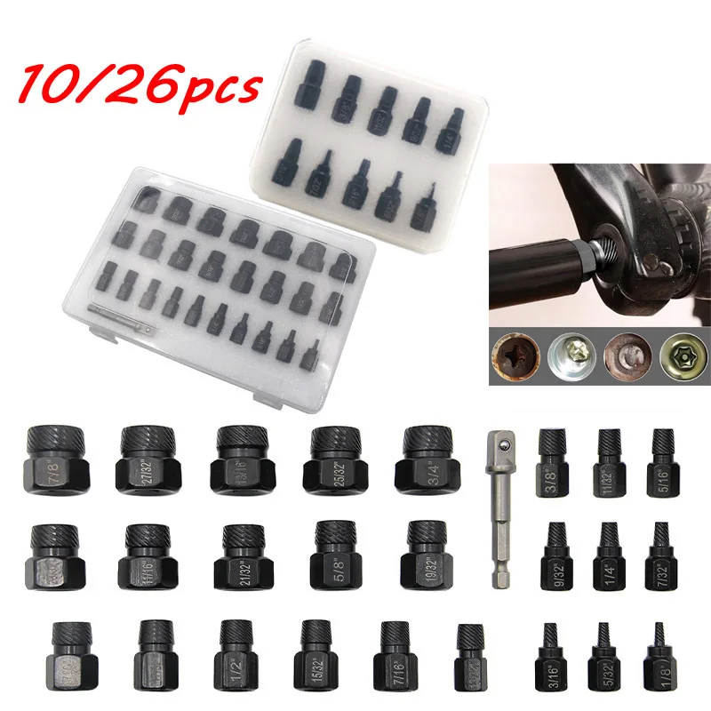 10/26 Screw Extractor Kit Damaged Screw Remover Extractor Set Broken Bolts Studs Hard Metal easily removable drill bit fractures