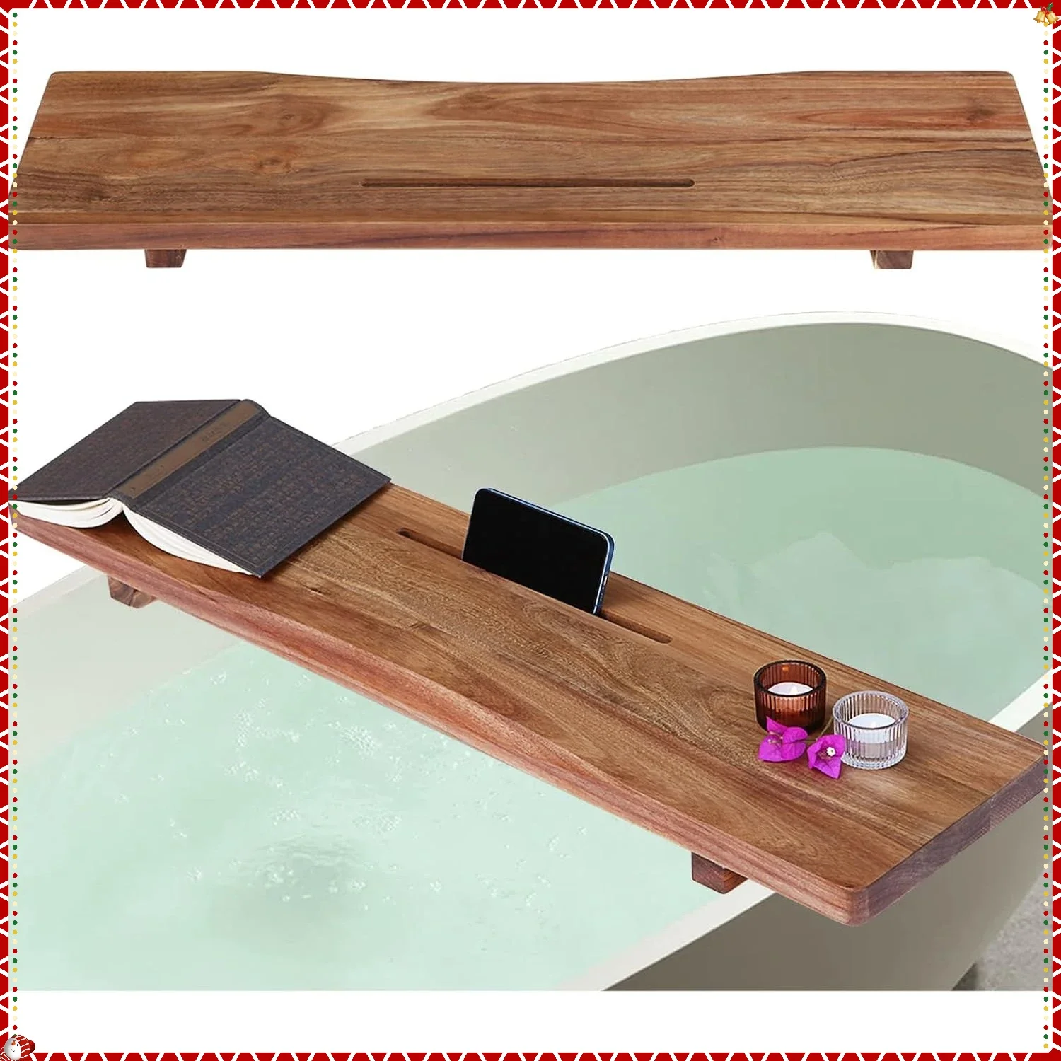 Bandeja para bañera de madera de acacia de primera calidad con patas ajustables, bandeja de baño de diseño minimalista para bañera, accesorios para bañera