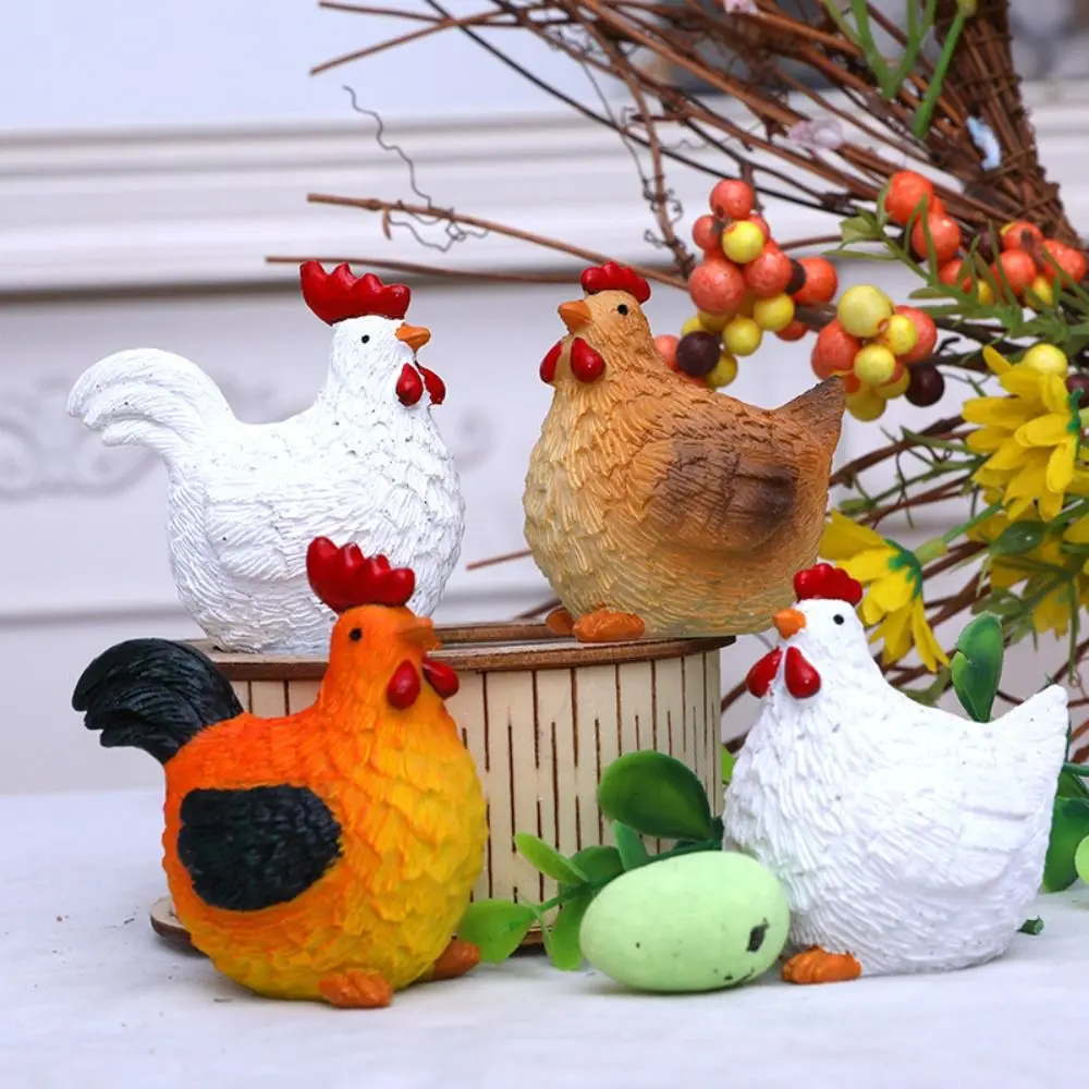 

Cartoon Easter Chicken Figurines Resin Crafts Cute Hen Rooster Ornament Handicraft Realistic Animal Sculpture