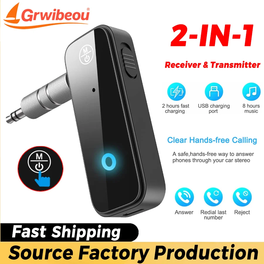 Wireless Bluetooth 5.0 Receiver Transmitter Adapter AUX Jack Stereo Music Audio Car Transmitter Speaker Amplifier for B TV Car