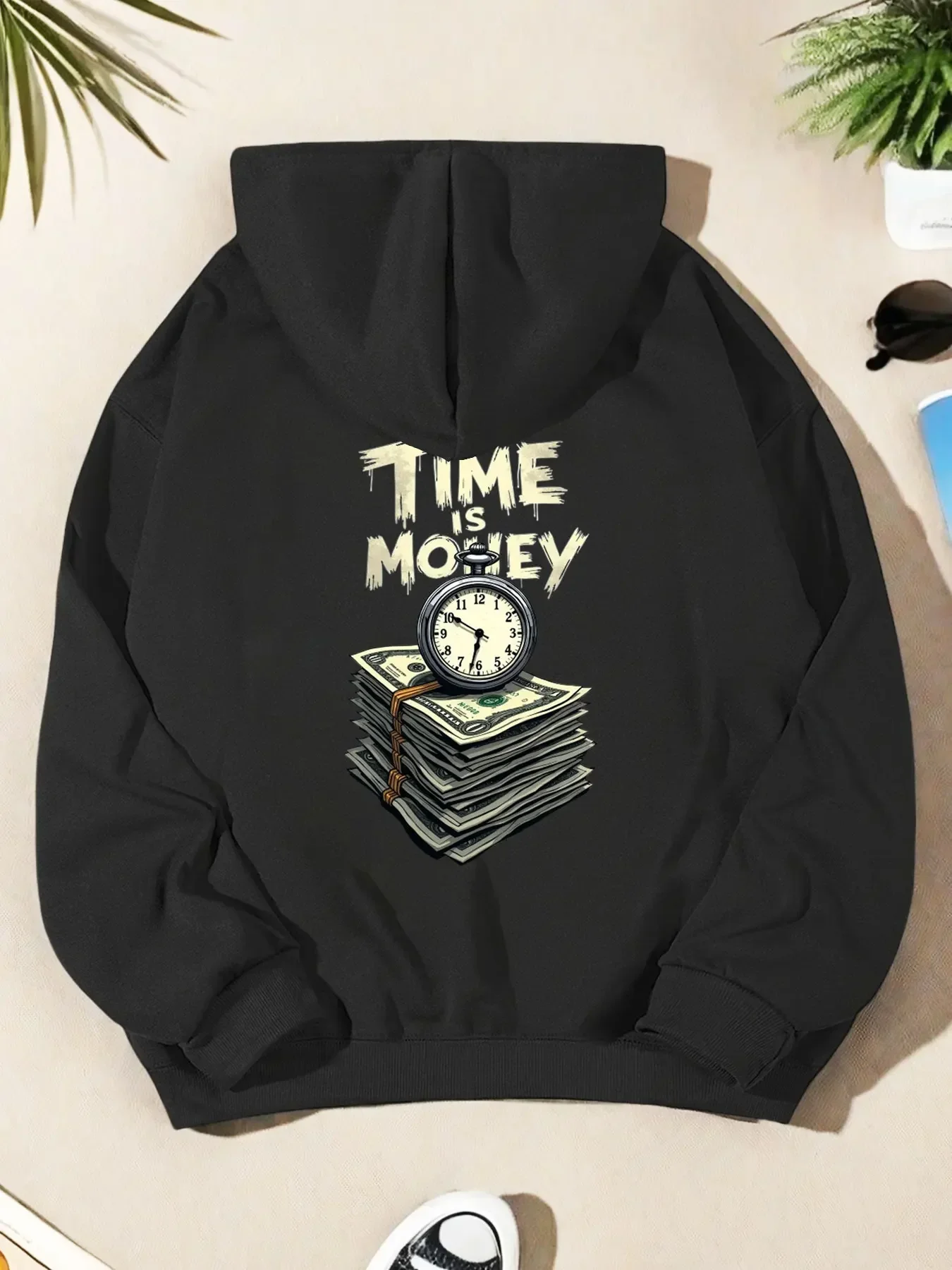 

Autumn men's hooded sweatshirt Time is money English printed long-sleeved Hip Hop Harajuku style clothing hoodie