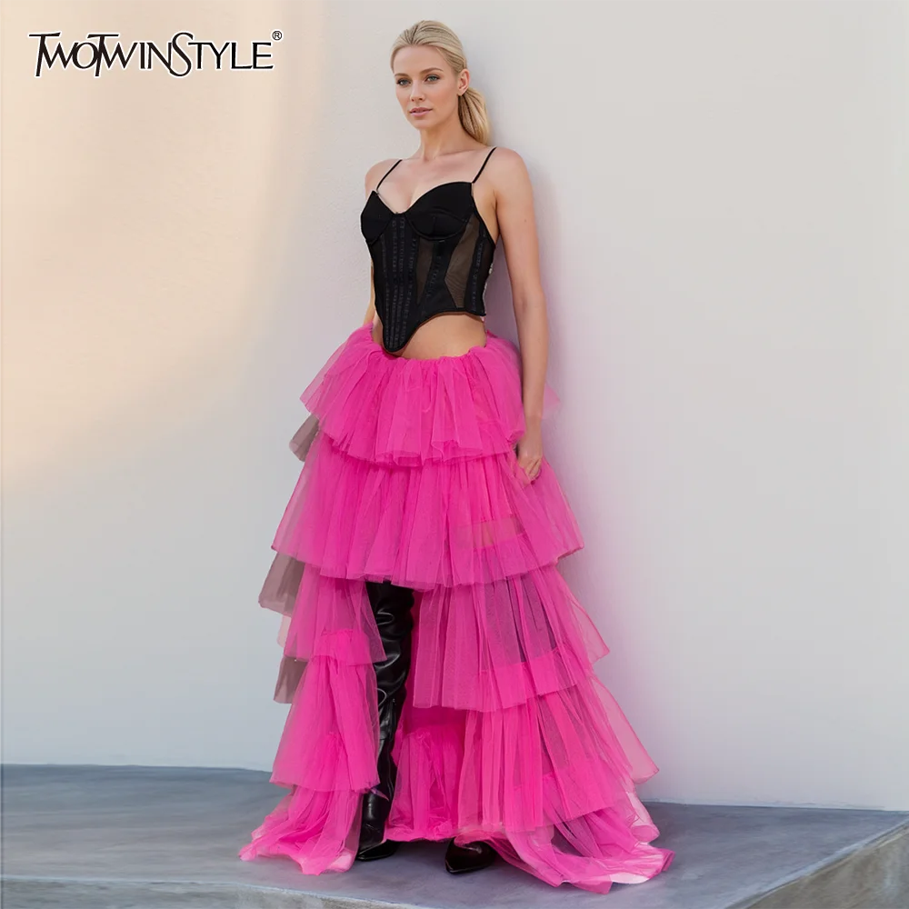 

Женская Асимметричная юбка TWOTWINSTYLE, белая Однотонная юбка составного кроя со складками и высокой талией на лето