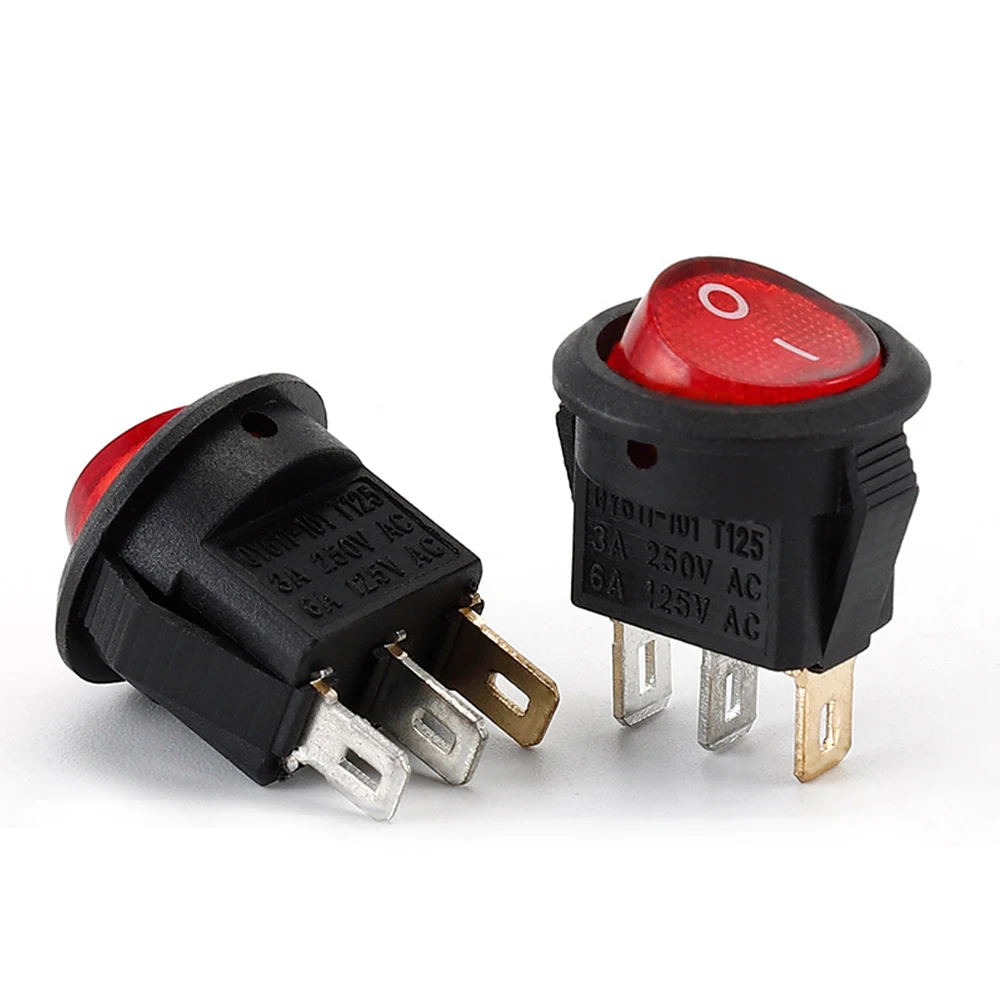 ABILKEEN KCD1 Round Type Rocker Switch ON-OFF Latching 2 Position Plastic Push Button Switch with LED Illuminate 3-Pin Terminal