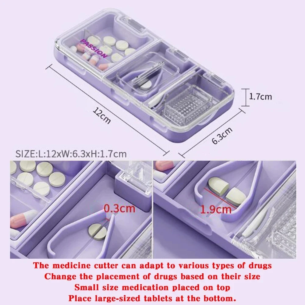 3-In-1 Pill Cutter Splitter Pill Splitter Convenient Medicine Feeding Comfortable Stainless Steel Blade Cutting Pills Vitamins