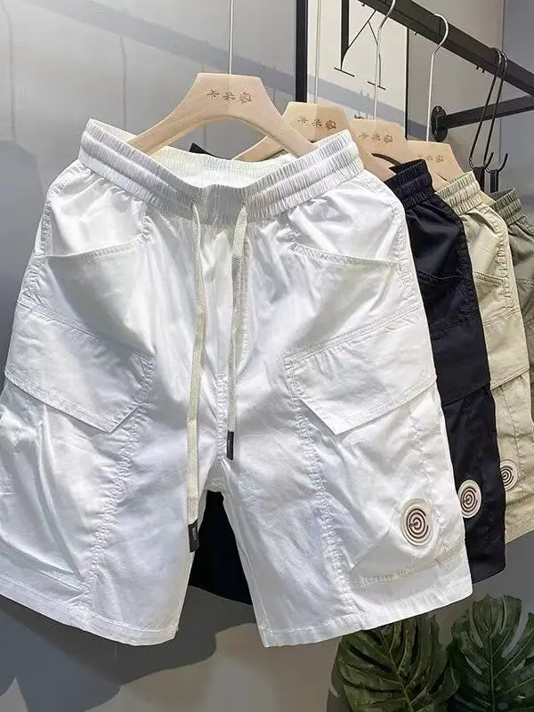 سراويل قصيرة عصرية للعمل للرجال صيفية بنمط جديد وسيم فضفاض بخصر مطاطي مستقيم الساق سراويل غير رسمية بخمسة أرباع