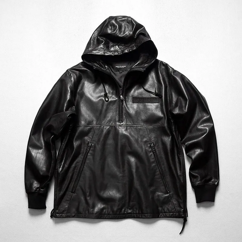 New hooded casual leather sweatshirts for men and women vegetable-tanned cotton