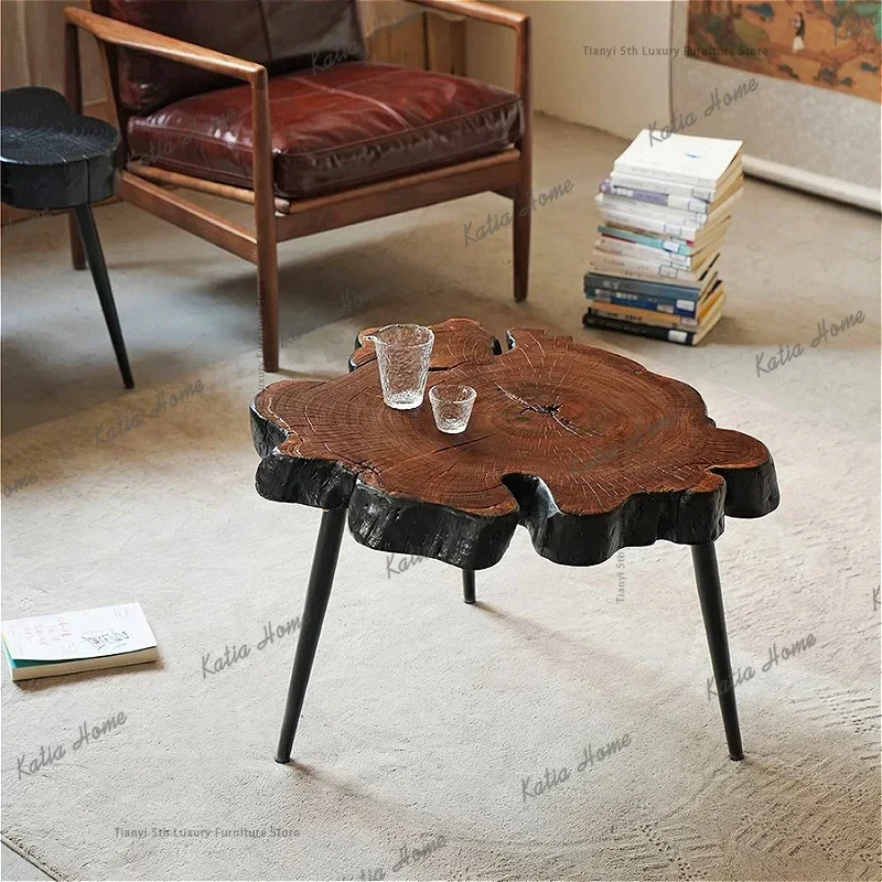 ld Japanese Solid Wood Coffee Tables French Wabi   Irregular Vintage Side Table Natural Root Carving Decor Furniture