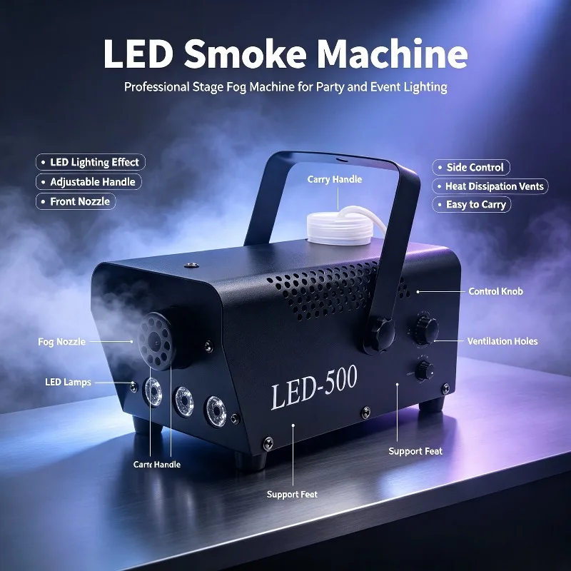 Remote Control LED 500W Stage Smoke Machine Fog Sprayer For Halloween Party Club Live Performance Atmosphere Effect