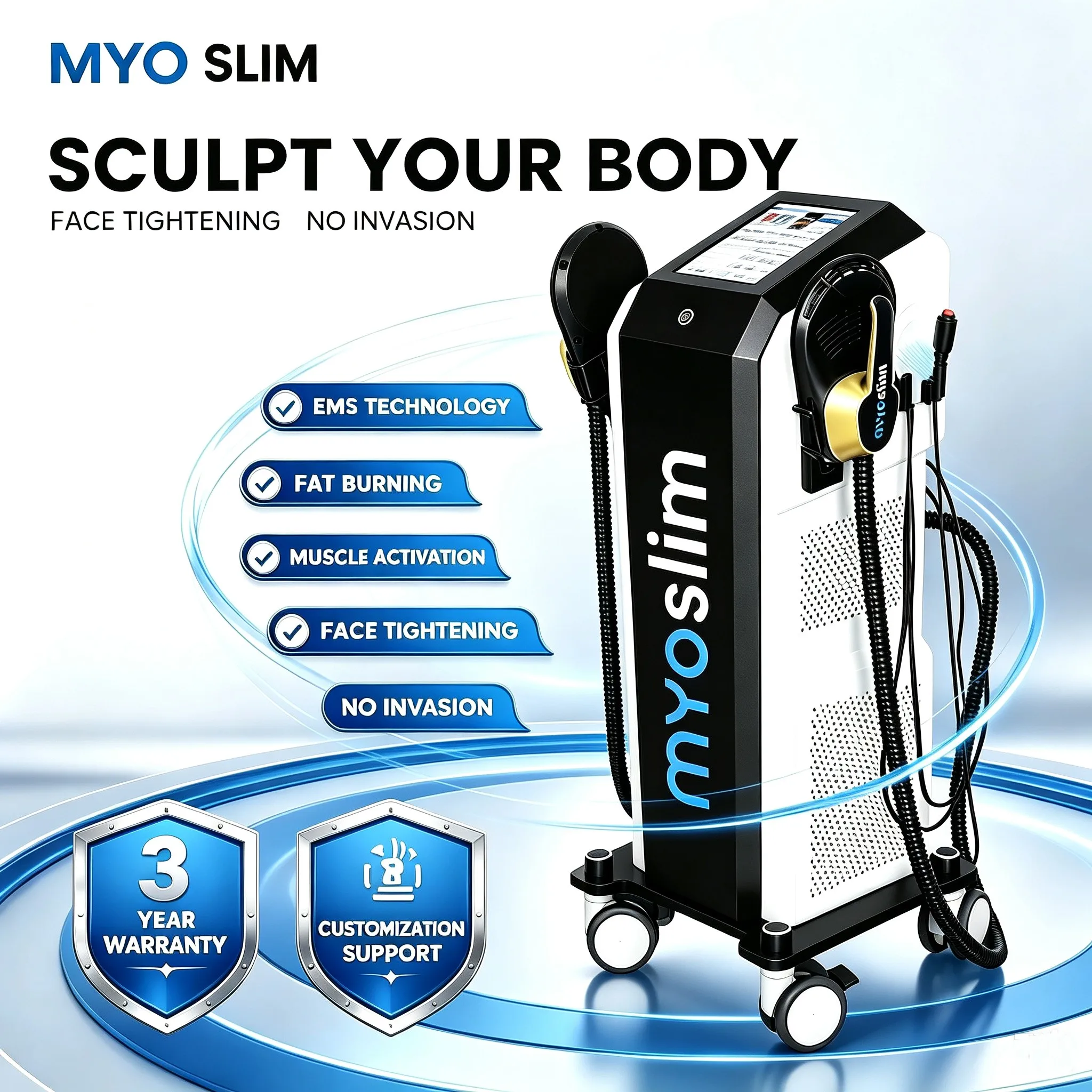 Myoslim EMS Muscle Stimulator 4 Handles RF Face Skin Care Fat Burning Professionalism Body Sculpting Massager Machine Devices