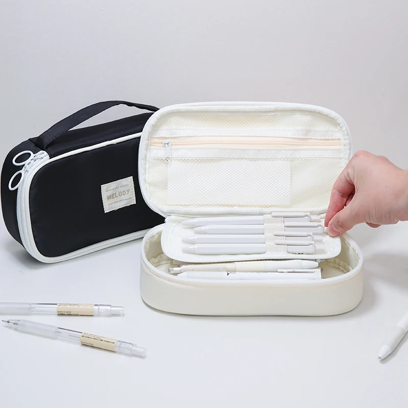 Simple Design Pencil Bag Pen Case Macaron Color Multi Mesh Pocket Slot Handle Storage Pouch for Stationery School F7776