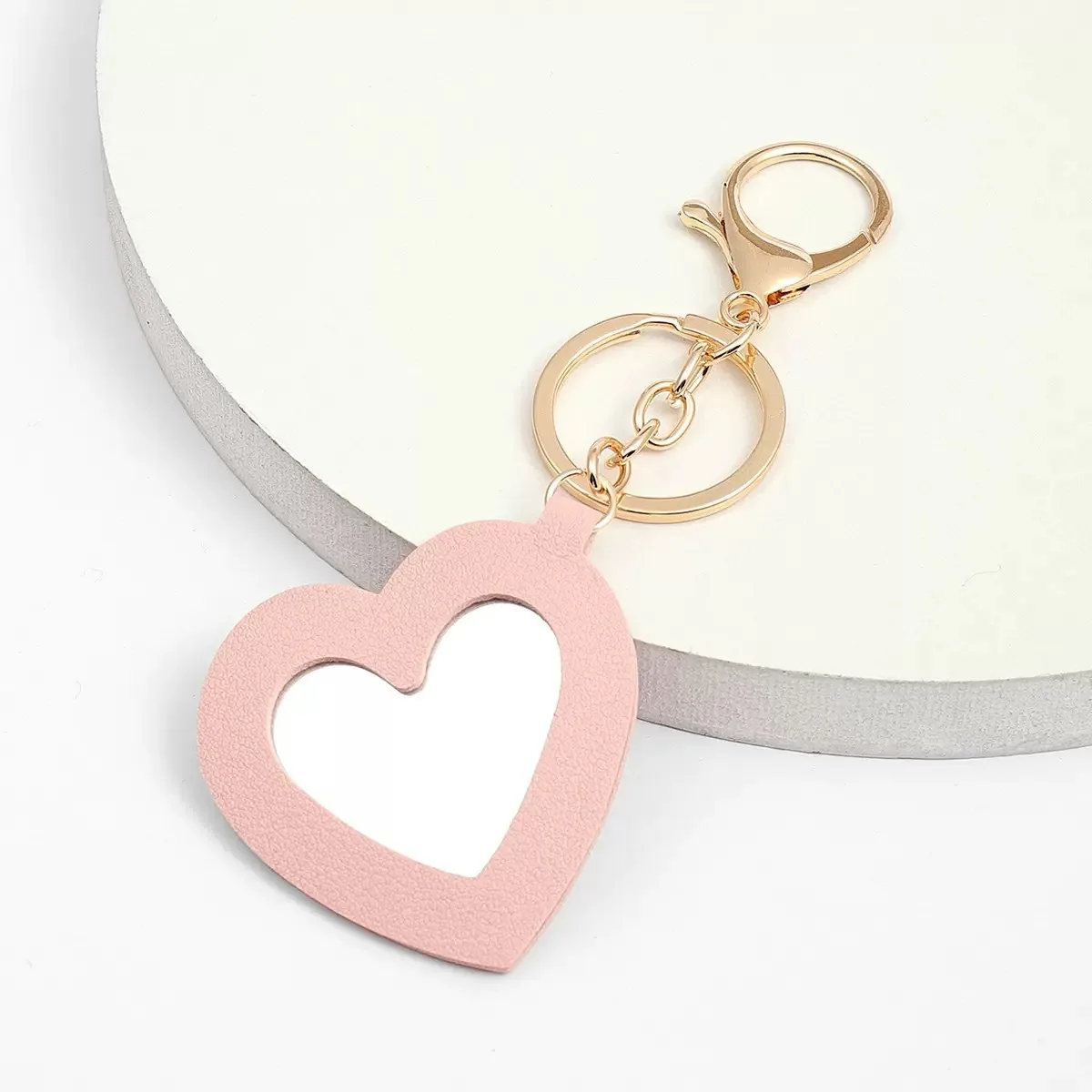 Fashion Leather Keychain with Mirror, Trendy Mini Pouch