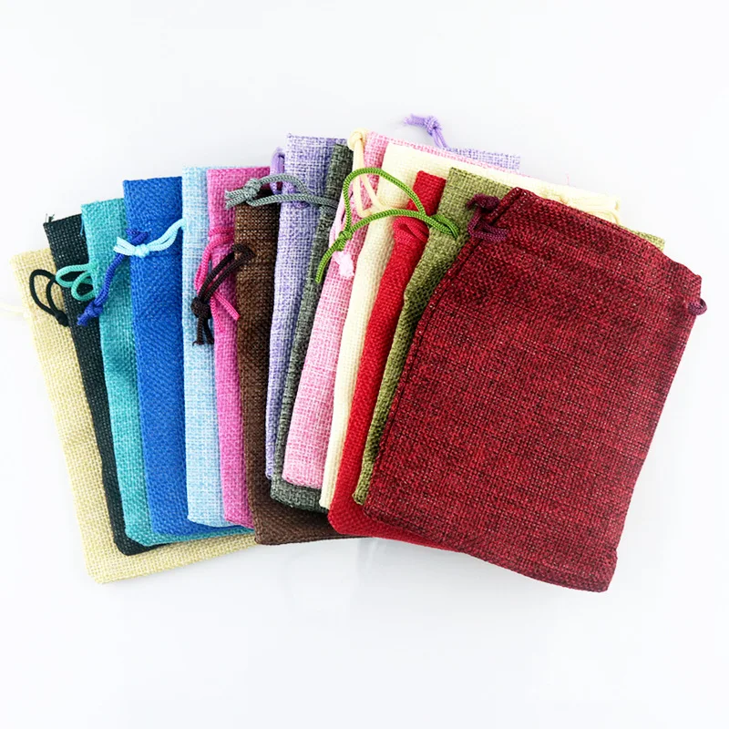 50Pcs/lot Drawstring Natural Burlap Bag Jute Gift Bags 7x9cm Jewelry Packaging Wedding Bags with Candy Bag Reusable Gift Pouches