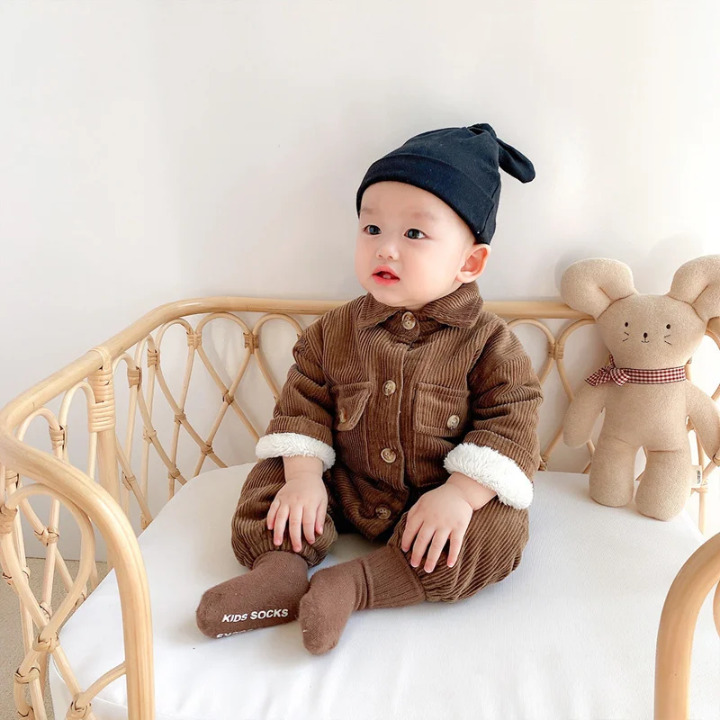 New Autumn Winter Jumpsuit For Kids Overalls Fleece Lining Toddler Rompers Playsuits Thicken Baby Girl Boy Clothes Infant Onesie