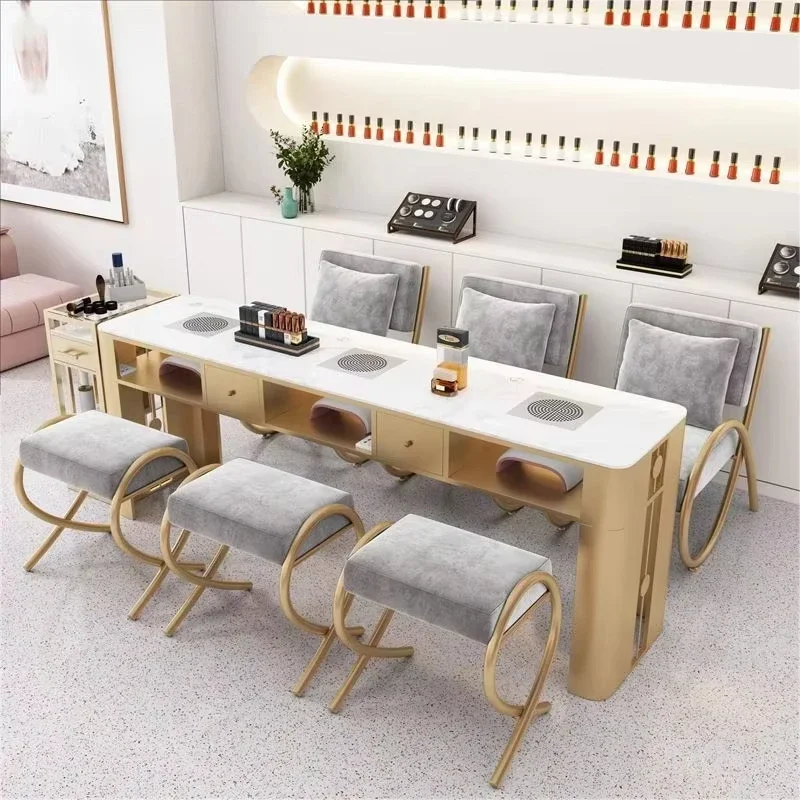

Modern Luxury Manicure Table Silk Flower Internet Celebrity Three-Person Chair Set Vacuum Cleaner-Light Luxury Modern Design