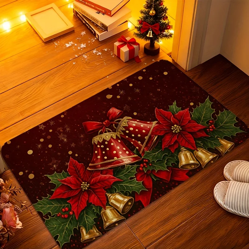 Red Bell Poinsettia print door mat,living room,kitchen,porch,balcony Rug,Entry Door Mat Washable home decor Christmas Gift