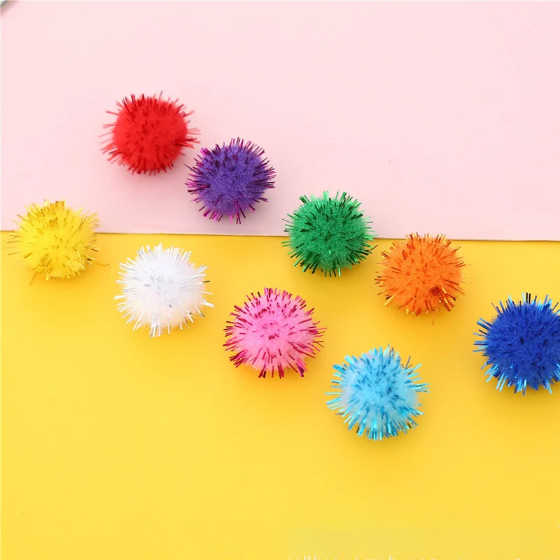 Fenrry 200Pcs 10mm Colored Glitter Balls Pompom Furry Balls for Kids DIY Craft Supplies Handmade Creative Decoration Materials