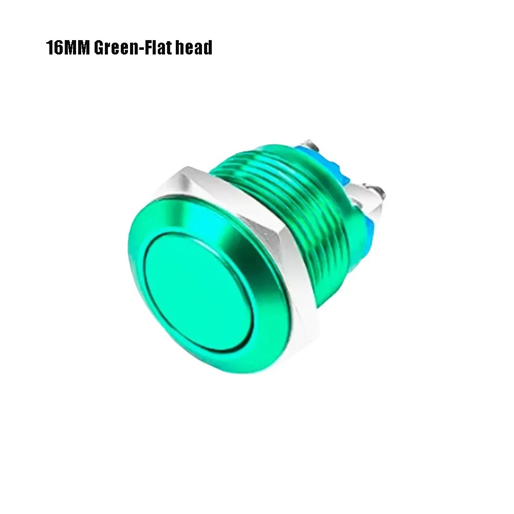 16MM Reset Push Button Switch High Round Head Instant Reset Pushbutton Switch Flat Top Screw Pin Metal Switch