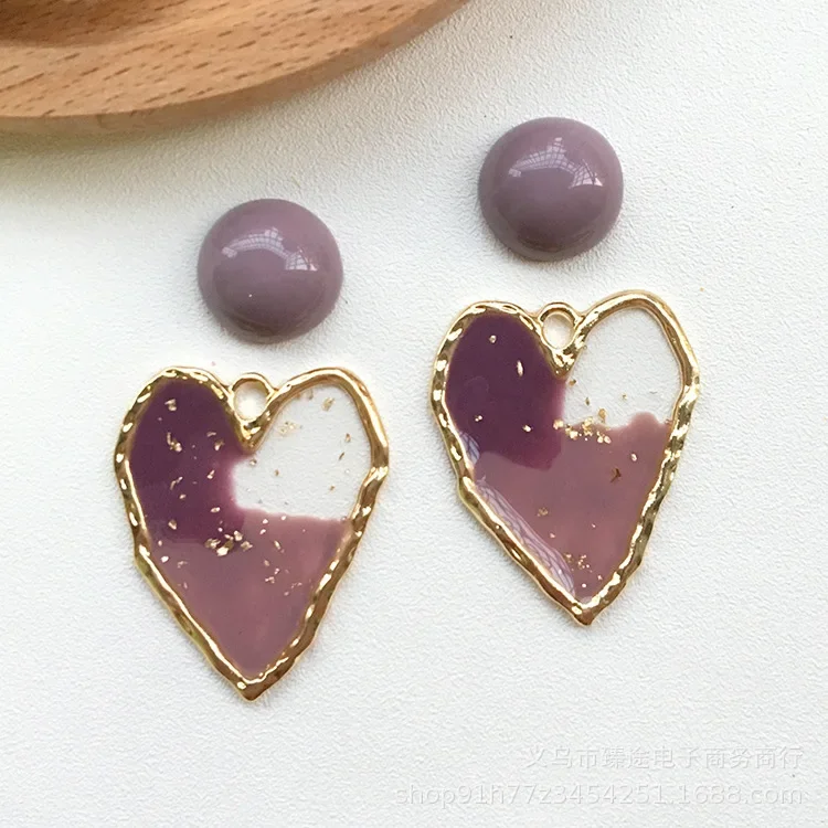 2pcs Japanese Adhesive Drop Vintage Purple Gold Foil Irregular Peach Metal Earrings Material for DIY Jewelry Making Accessories