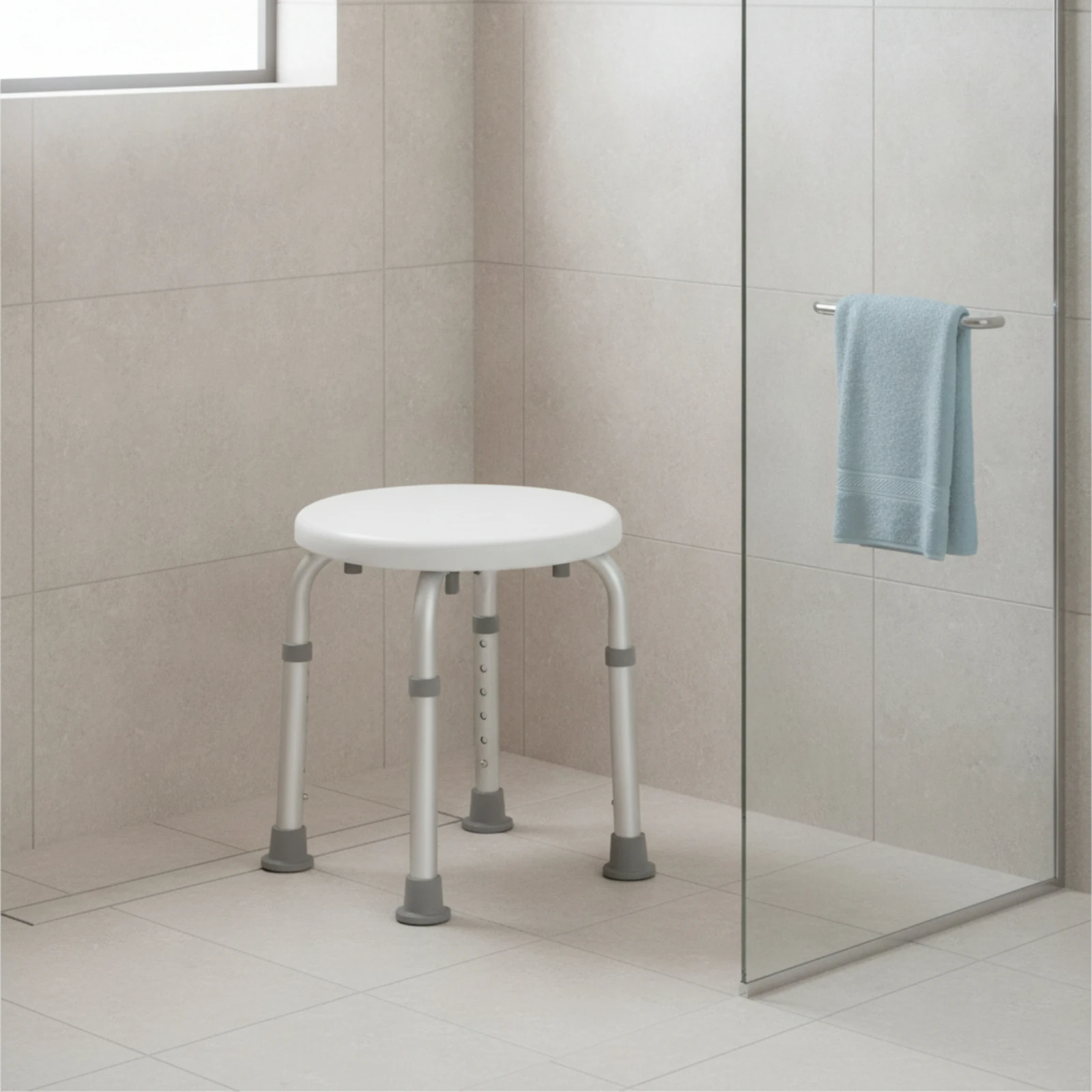 Shower Stool with Anti-Slip Feet Waterproof Adjustable Shower Seat Rust-Resistant for Elderly, Bathroom
