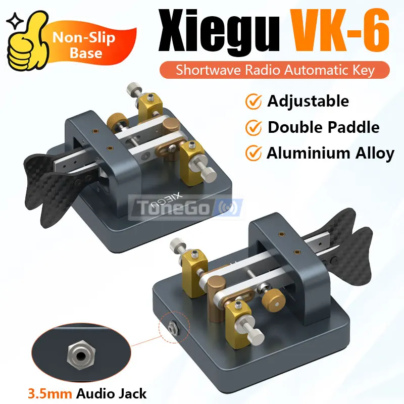 Xiegu VK-6 CW Electric Key Dual Paddle Mini Short Wave Radio Aluminum Alloy Automatic Key 3.5mm Jack Morse Code Transmission Key