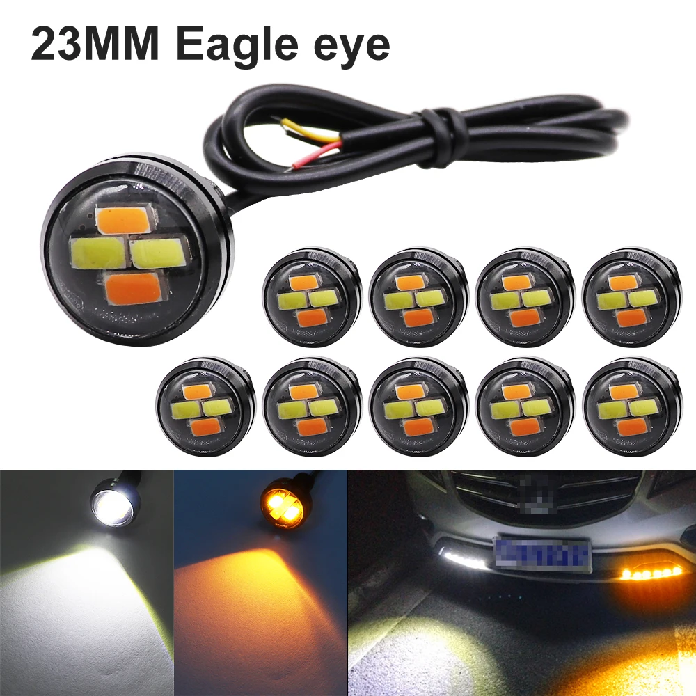 

10pcs Eagle Eye 23mm LED DRL 12V Daytime Running Lights 5730 4 SMD Auto Car Turn Signal Lights Waterproof Fog Lamp Switchback