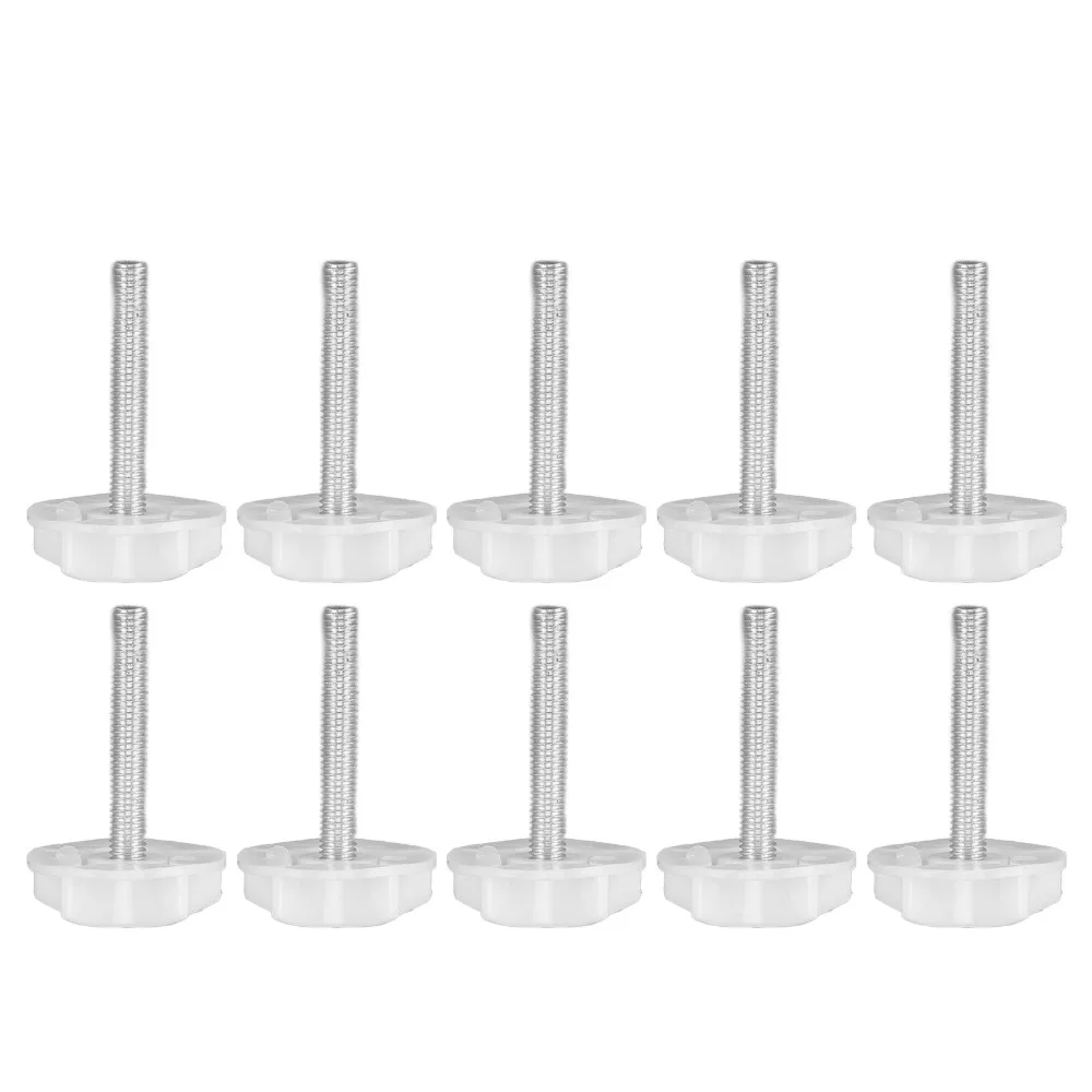 10Pcs White Screw Adjustable Furniture Leveling Feet Plastic Screw Length 50mm Furniture Plastic Hardware Adjustment Legs