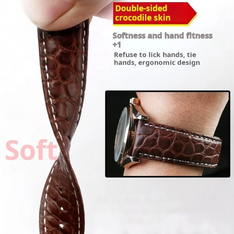 High quality Two-sided Crocodile Skin leather watch strap Butterfly clasp 19mm 20mm 21mm 22mm men metal Watchband soft bracelet