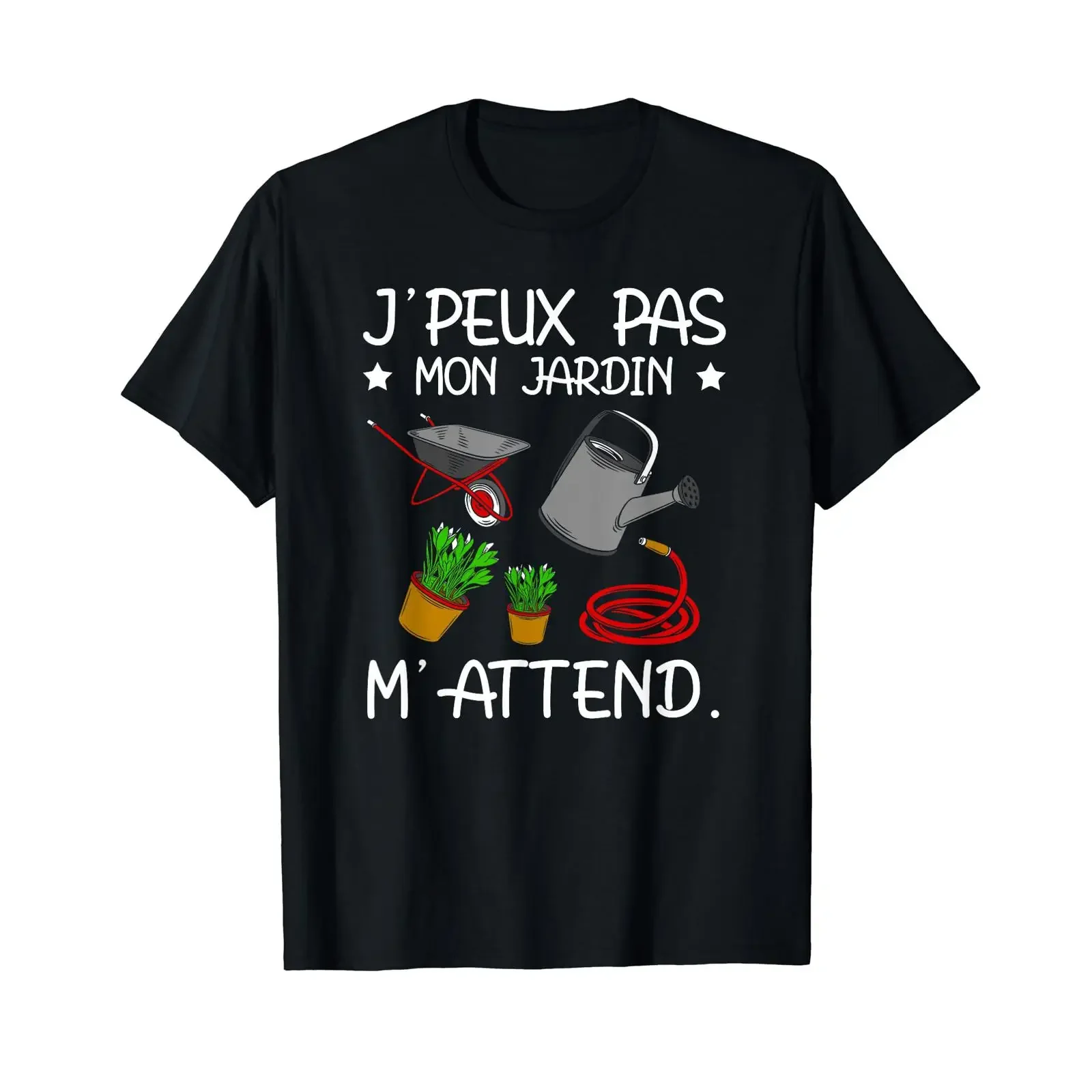 J'Peux Pas Mon Jardin M'Attend Humour Retirement Farm T Shirt Black S vintage Washed homme Stylish fashion Soft
