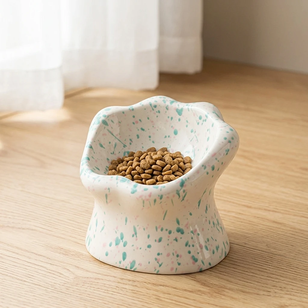 Cat Paw Pet Bowl Ceramic Elevated Wide Mouth Neck Protections Promotes Digestion For Dogs Cats Anti Slip Easy To Clean Home Use