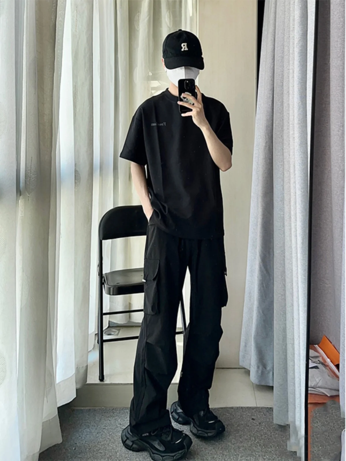 

Bla Pleated Workwear Pants Men Summer American High Street Big ket Nylon Jaet Youthful Energy Sle Straight Leg Trousers