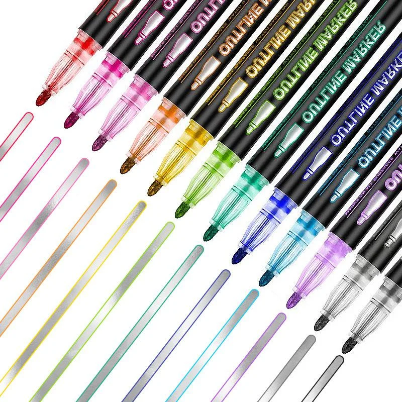 Double Outline Metallic Markers-8/12 Colors, Glitter Pens for Card Writing