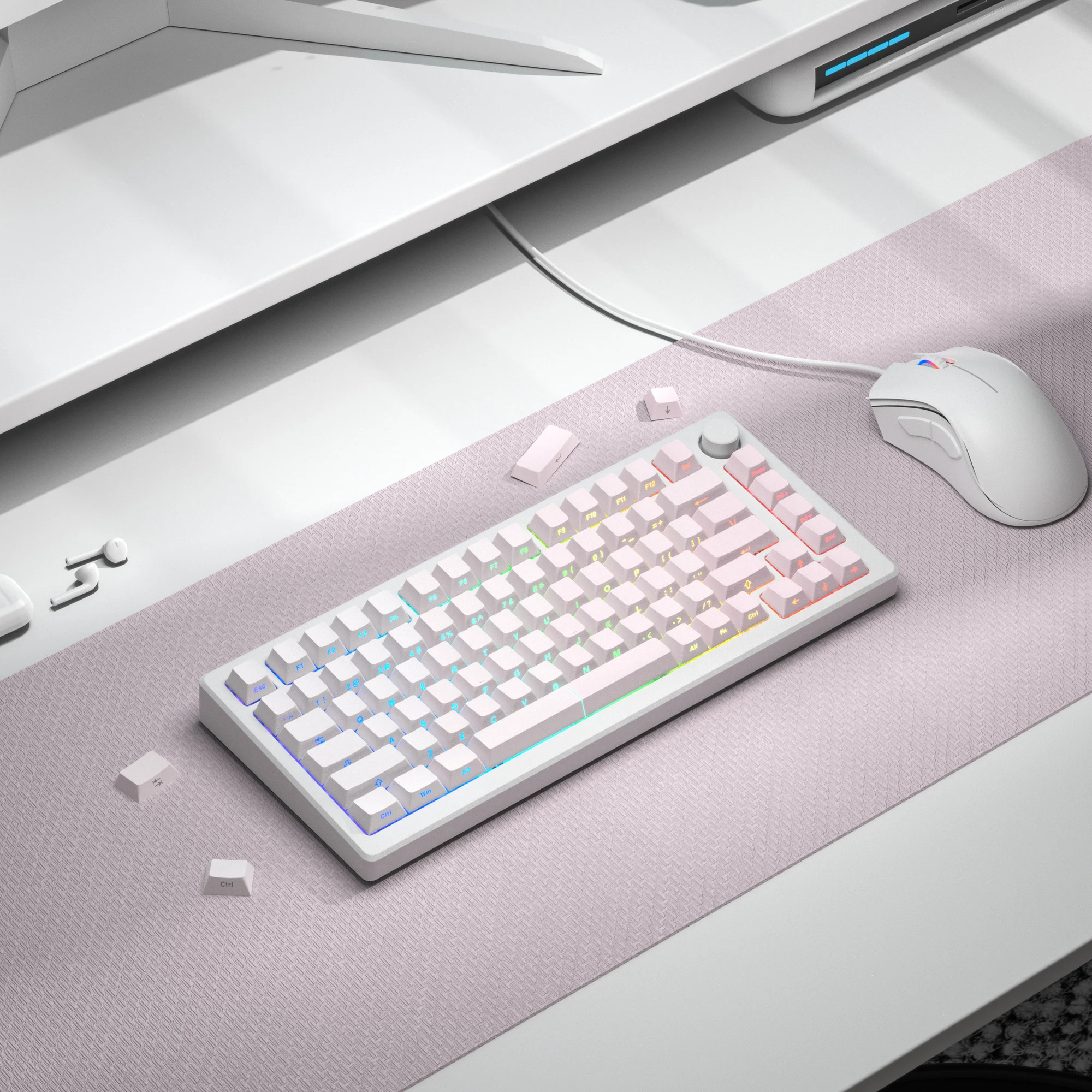 Imagem -06 - Gradiente Rosa Branco Side Print Keycaps Brilho Através de Pbt Double Shot Backlit Teclado Mecânico mx 108 87 84 64 61 121 Chave