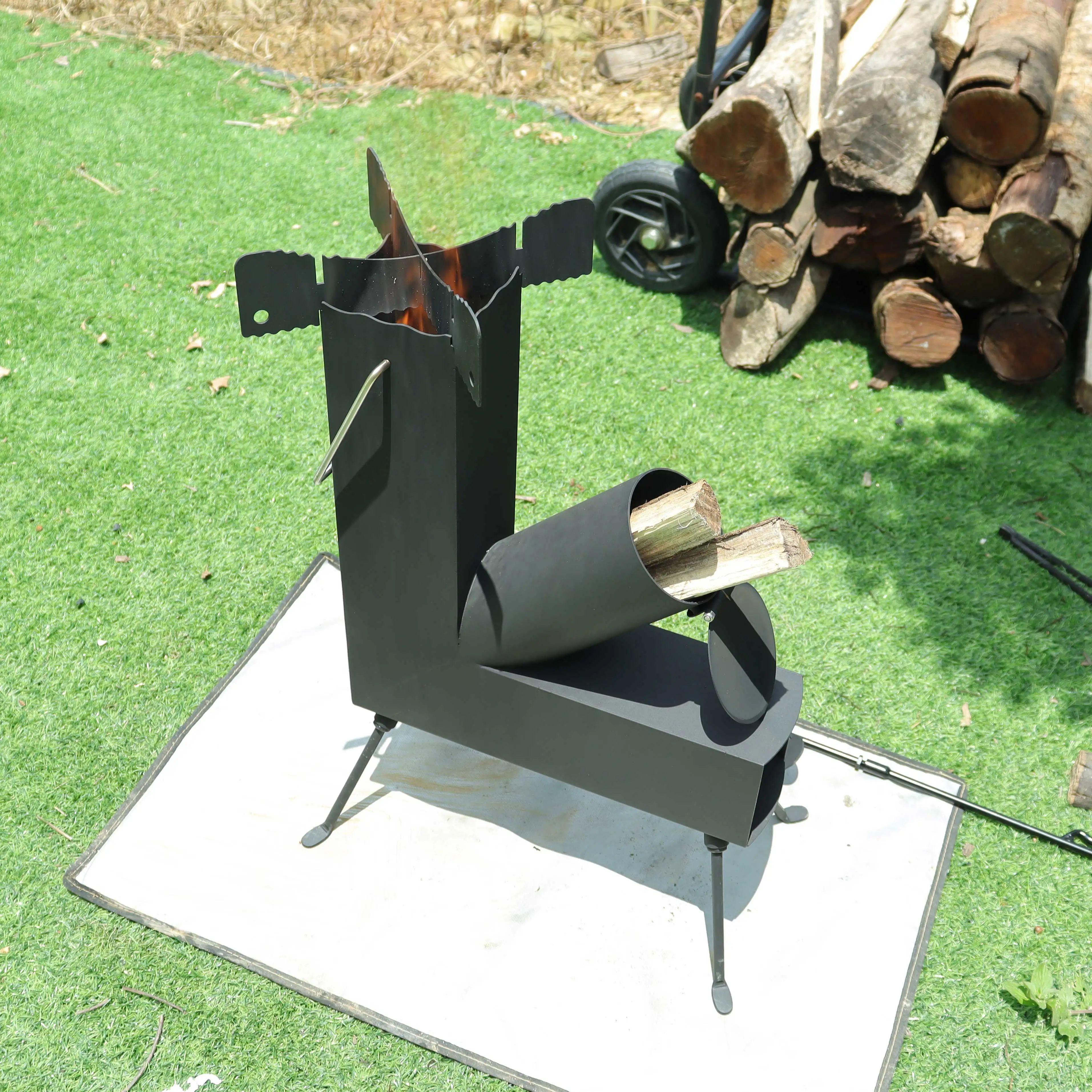 

Camping Wood Stove Carbon Steel Picnic Wood Burning Stove Rocket Firewood Stove For Hiking Fishing BBQ