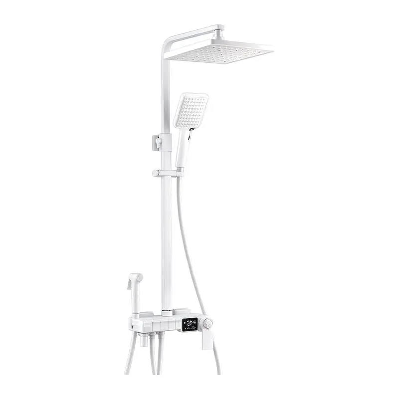 Piano Key Thermostatic Shower Set, Milk White Smart Digital Display Home Shower Four-in-one