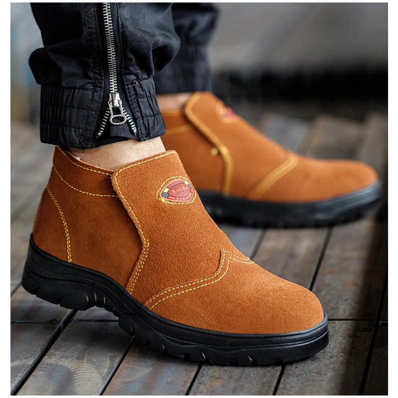 men casual steel toe caps safety boots cow suede leather welding shoes work ankle botas outdoors worker security footwear safe