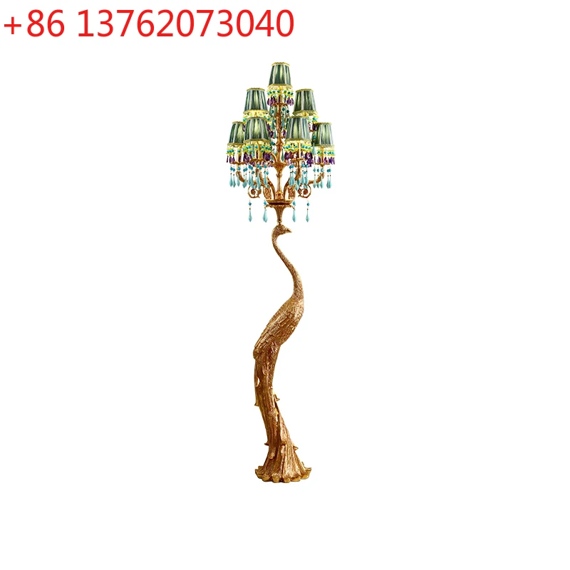

French Rococo Brass Floor Light Decor Living Room Sofa Edge Bedroom Study European Classic Fabric Copper Corner Standing Lamp