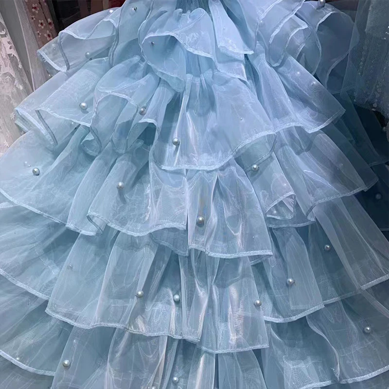 2yards 5layer Organza Ruffled Beads Lace Fabric DIY Sewing Trims Clothes Accessories Wedding Dress Pearl Designer Fabric