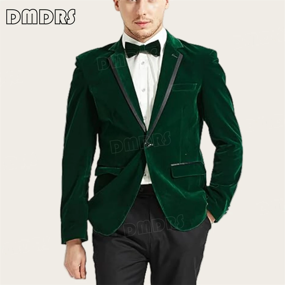 DMDRS-Mens Velvet 2 Piece Suit Spliced Lapel One Button Slim Fit Tuxedo Blazer Party Dinner Jacket & Pants