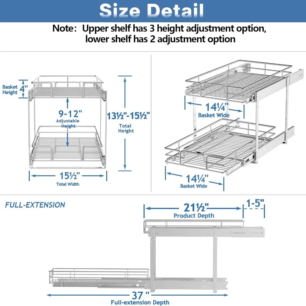 منظم خزانة منزلق بطبقتين للأواني والمقالي وحلول تخزين المطبخ