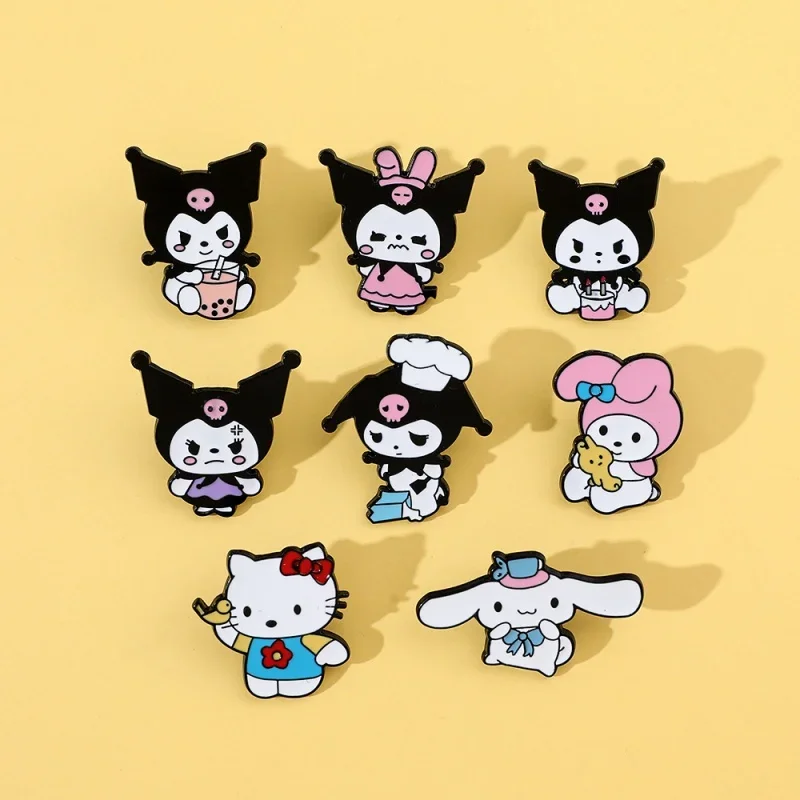 

8 Pcs Cartoon Hello Kitty Brooch Angry Princess Kulomi Melody Lapel Pin Fashion Cinnamon Metal Badge Backpack Clothing Jewelry