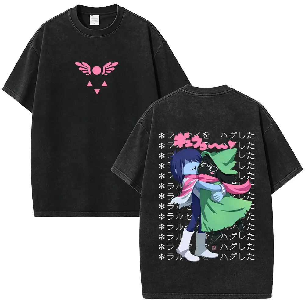 Gewaschenes Vintage-Spiel Deltarune Ralsei Susie Kris Doppelseitig Bedrucktes T-Shirt Herren Casual Humor T-Shirts Unisex Oversized T-Shirt – Detail 2