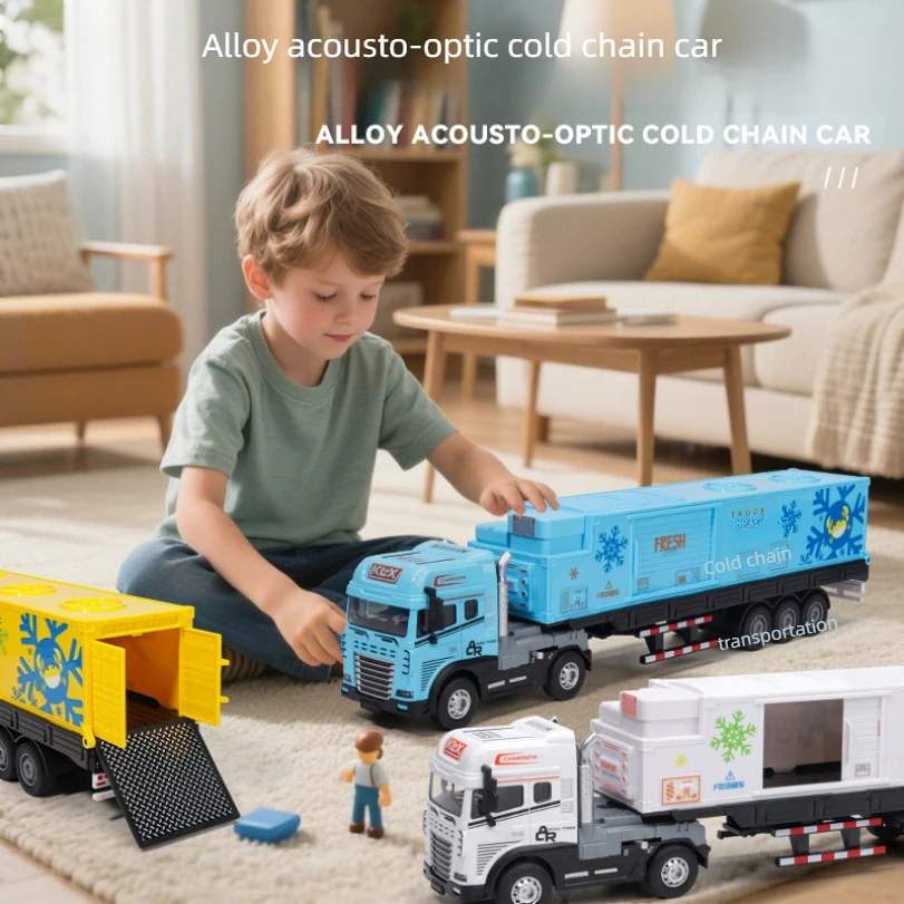 

Alloy Cold Chain Vehicle Extended Alloy Vehicle Simulation Vehicle Large Truck Gift Children's Toy Car Model Multi-door With Sou