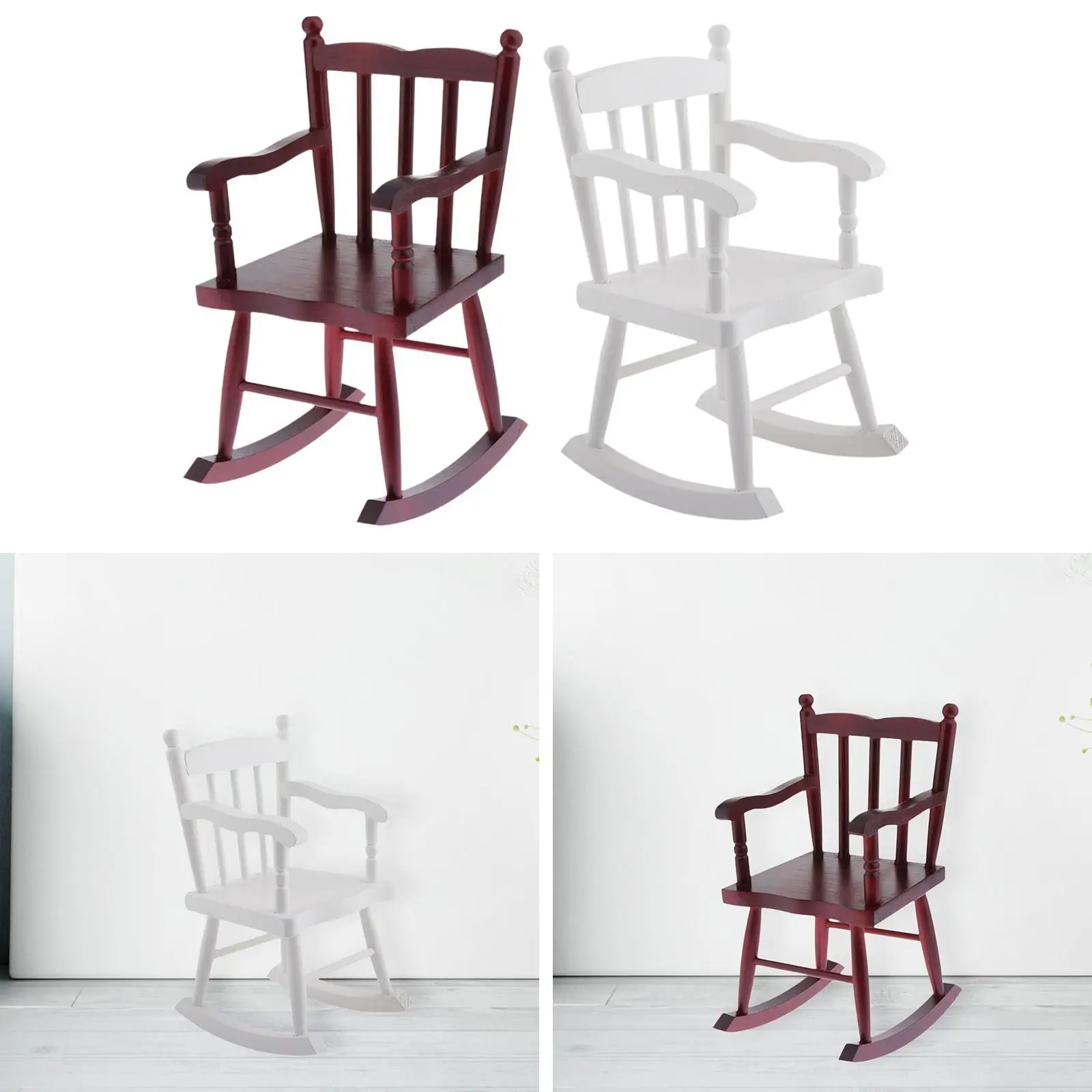 1:6 Scale Dollhouse Rocking Chair Handcraft DIY Model Wooden Dollhouse Chair for