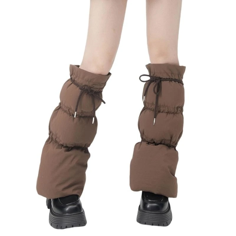 Y5GC Women Winter Padded Puffer Leg Warmers for Outdoor Work and Sports Adjustable Drawstring Flared Boot Covers Long Socks