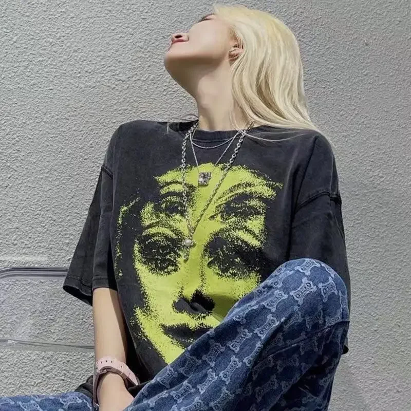 Oversized T-shirt Y2K Grunge Summer goth Clothing Female Loose Femal T-shirt Y2k Print High Street Clothing Harajuku Clothes