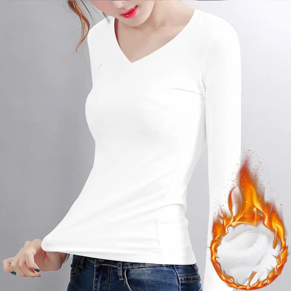 

Women Thermal Underwear Long Sleeve Fleece-lined Top Crew Neck T-Shirt Layering Warm Soft Bottoming Thermo Clothing Pajamas