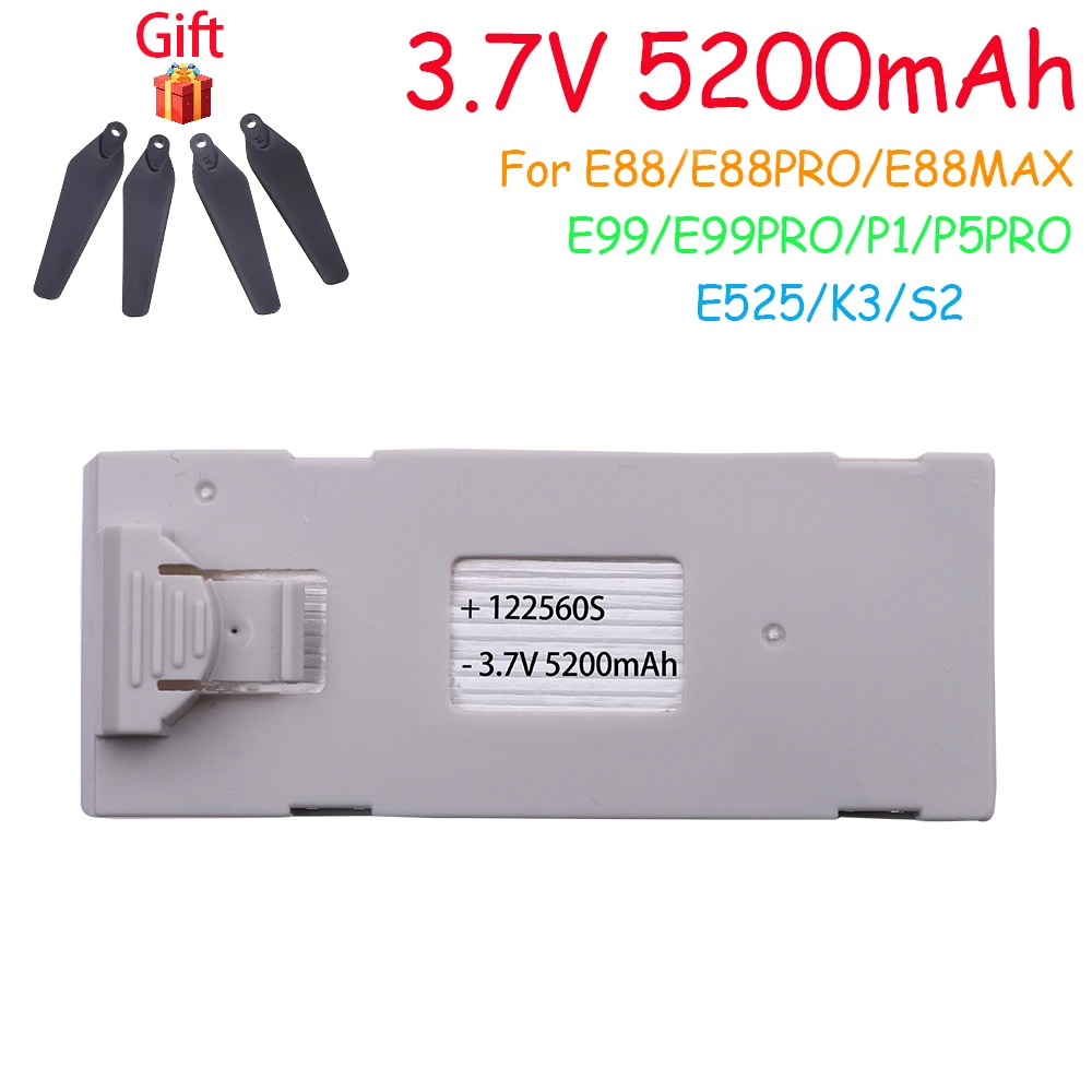 Drone Battery 3.7V 5200mAh Rechargeable Li-ion Battery For RC Drone E88 E88PRO E99 S2 P1 K3 P10 A13 S98 E525 RC Quadcopter Parts