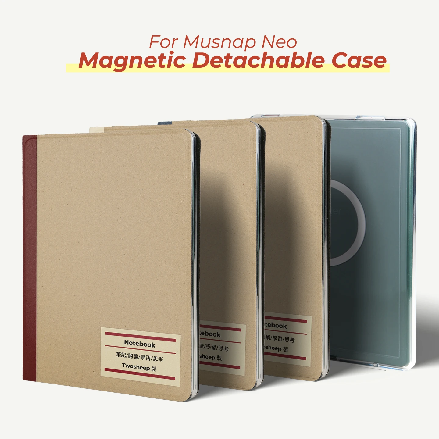 Twosheep Magnetic Detachable Case for Musnap Neo iReader Neo3 6 Inch Eco Friendly Material Auto Sleep Wake Classic Notebook
