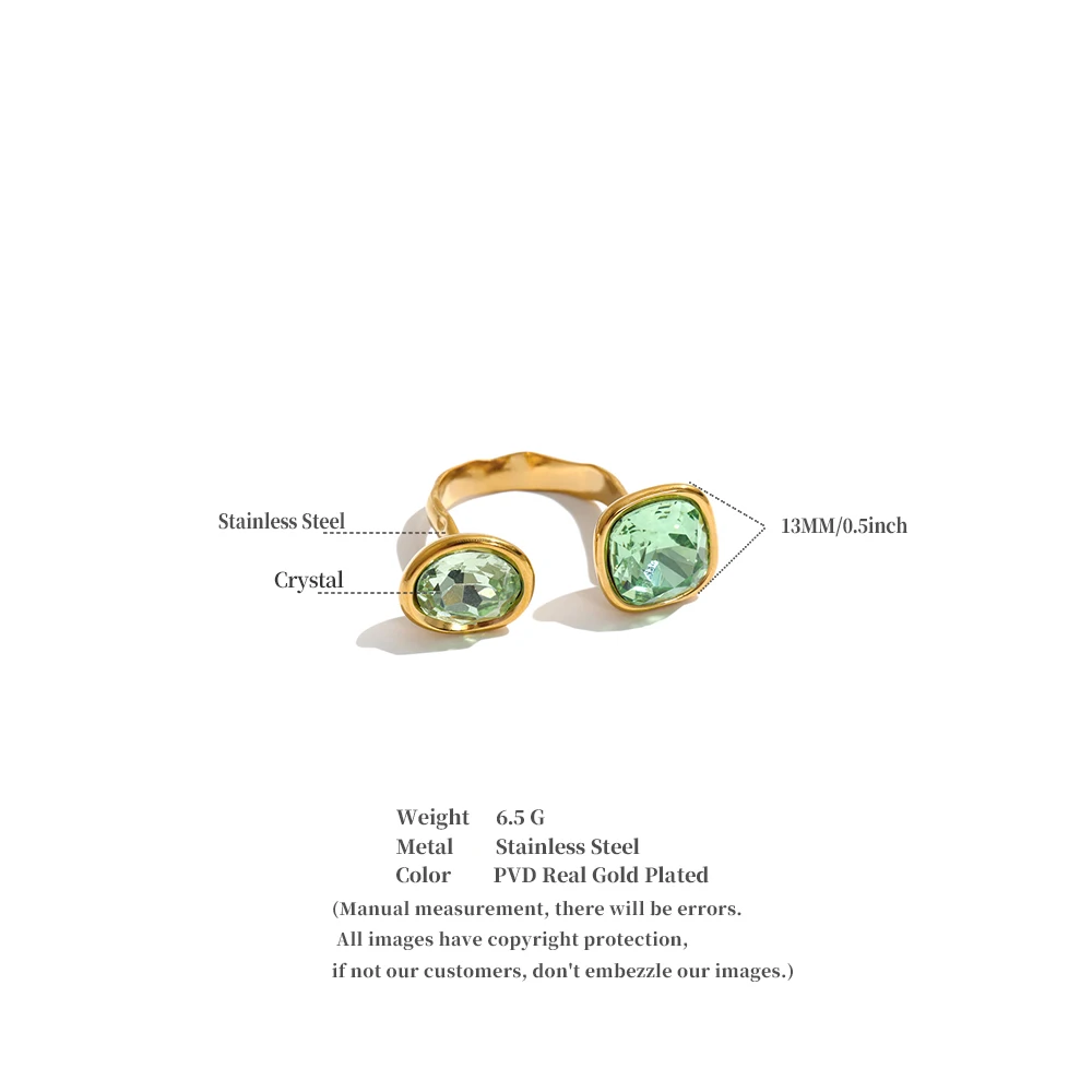 Yhpup Edelstahl Verstellbarer Offener Ring Braun Weiß Grün Quadratischer Kristall Goldfarben Neuheiten Finger Modeschmuck – Detail 1