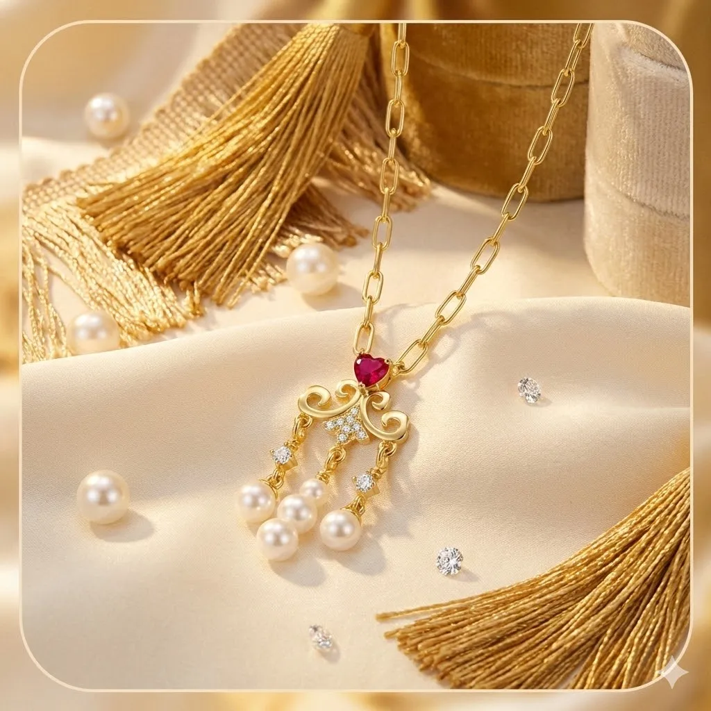 

Серебряное исламское ожерелье Moonmory 925 пробы с подвеской в виде нерегулярной лозы и кисточкой для женщин, с цепочкой-скрепкой и красным сердцем, цепочка 50 см